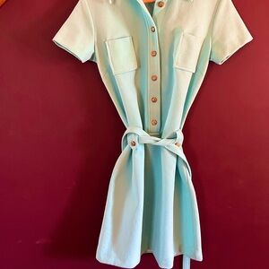 Vintage Aqua Shirt Dress, Perma Prest Sears Brand 70’s